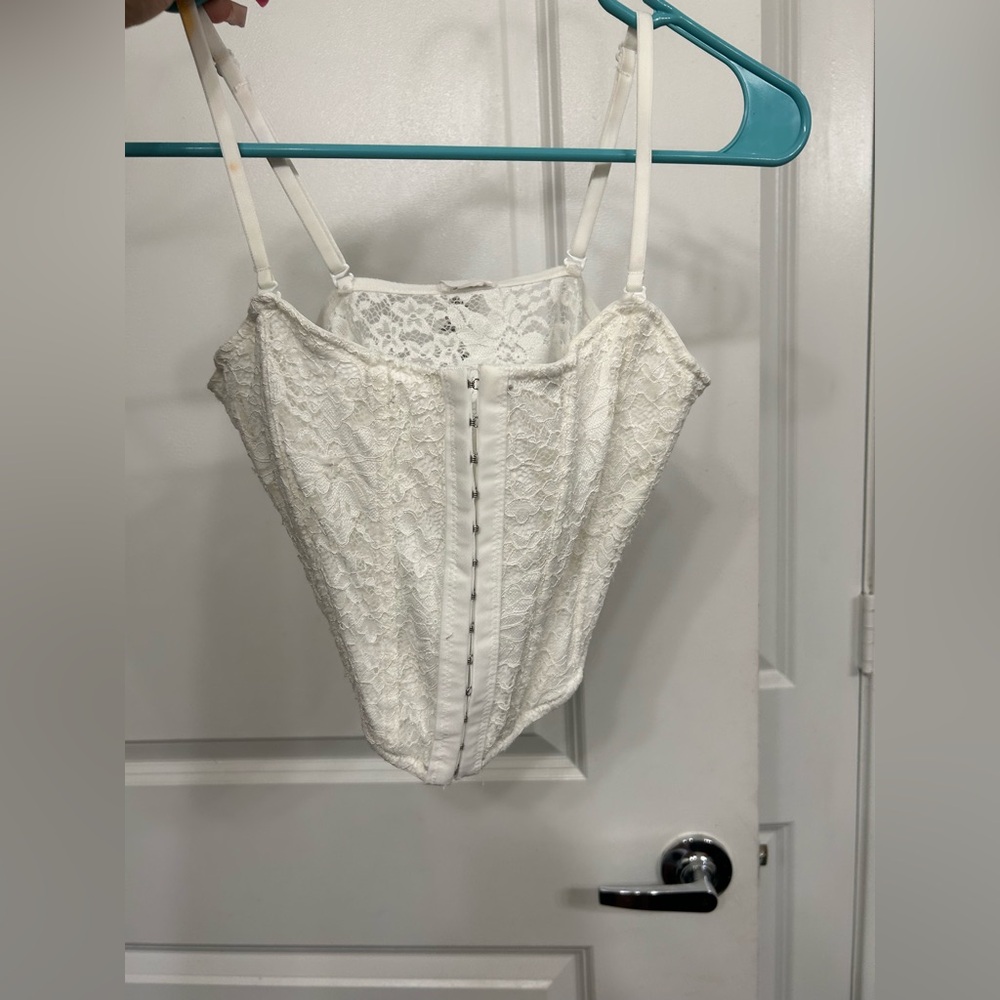 White Lace Corset Top with Front Hook Closure